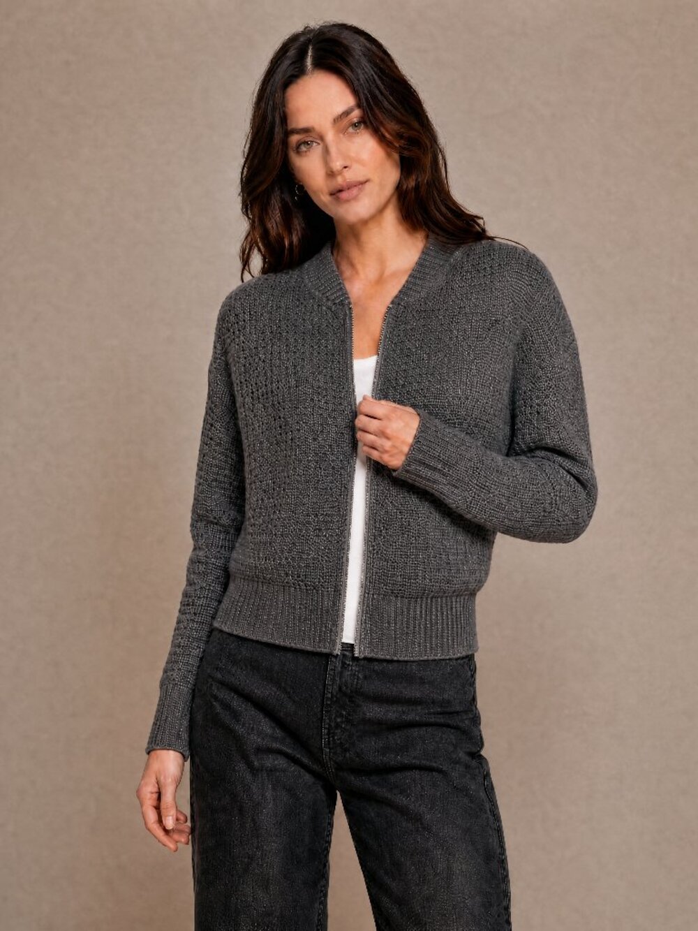 GAP Merino Blend Knit Zip Up Cardigan Sweater Grey Bomber Jacket